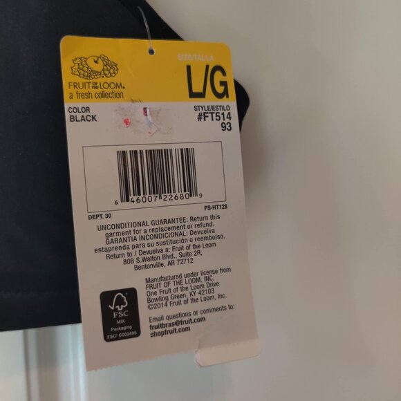 Fruit of the Loom Black Bra Size Large, NWT - Picture 3 of 3